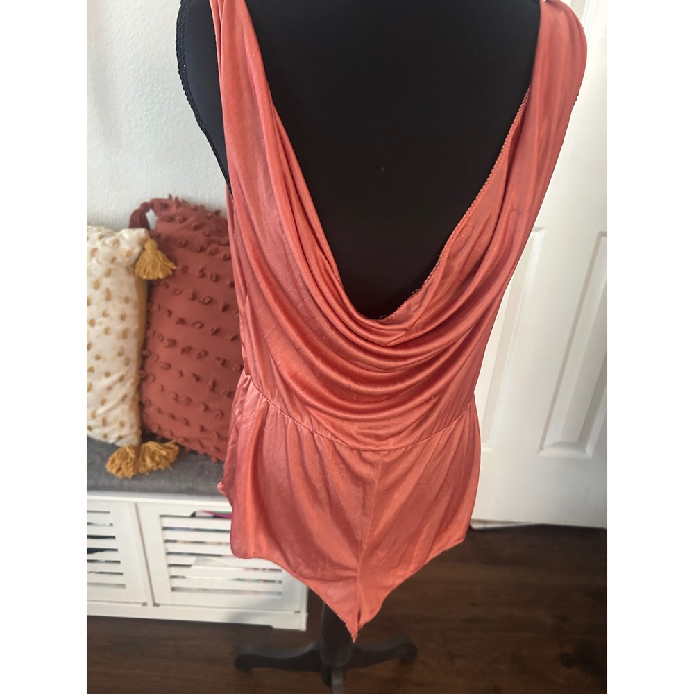 John Kloss for Cira Vintage Cowl Neck Bodysuit Terracotta Coral romper Lingerie